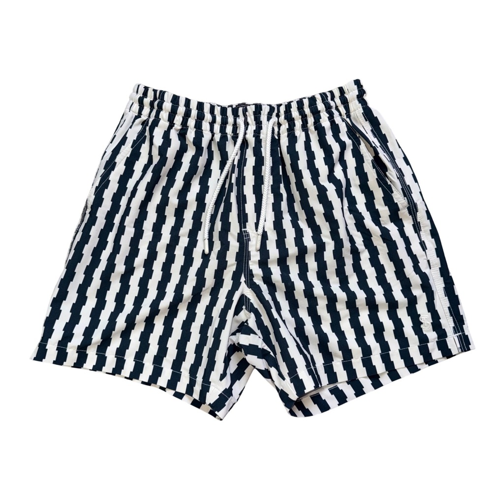 Todd Snyder Swim Trunks Mens XS Navy White Geometric Stripe Good Condition